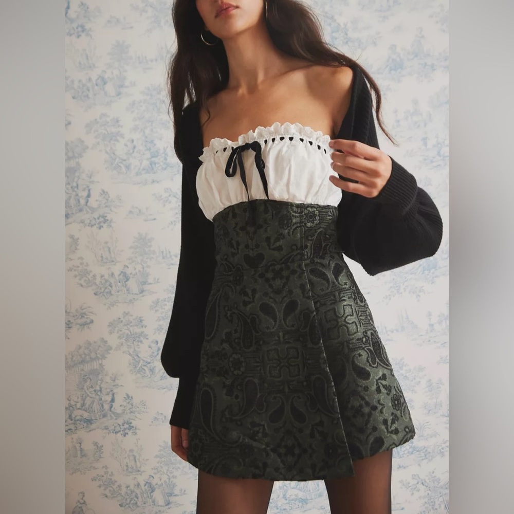 Urban Outfitters Antoinette Paisley Strapless Romper Dark Green XS